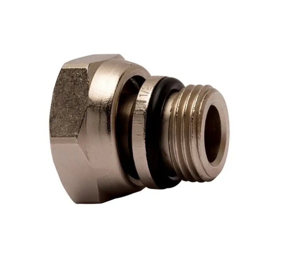 Heizkörperanschlussstück aus vernickeltem Metall mit Außengewinde, geeignet für Heizungsinstallationen. Hergestellt von IMI Hydronic Engineering.